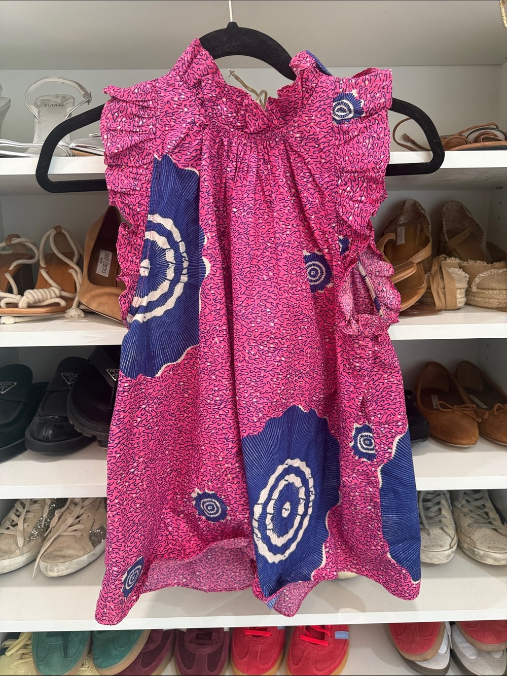 Ulla Johnson Pink & Blue Patterned Ruffle Neck Top